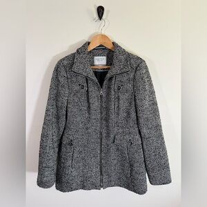 Nautica Womens Medium Black White Zip Coat Peacoat Jacket Pockets Winter